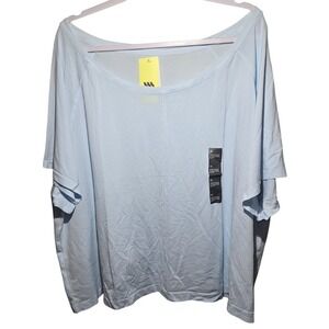 All in Motion Womens 3X Light Blue Seamless Short Sleeve Cropped Boxy Fit Tee